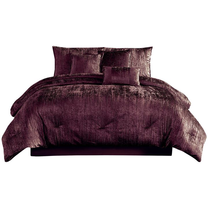 Jay 7 Piece Queen Comforter Set, Purple Polyester Velvet, Deluxe Texture - Benzara