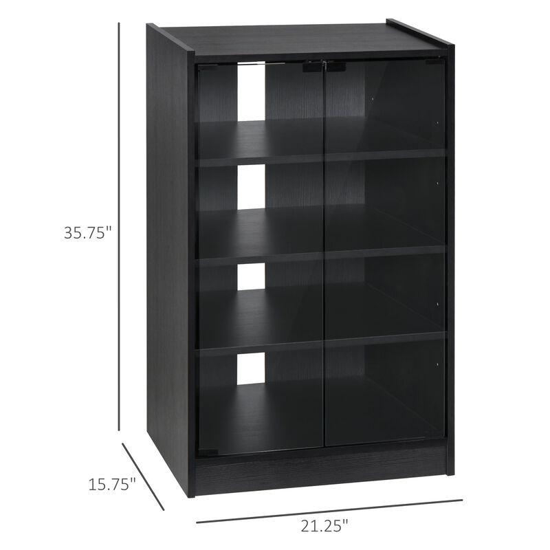 Black Media Center: 5-Tier Cabinet with Glass Door for TV/Gaming