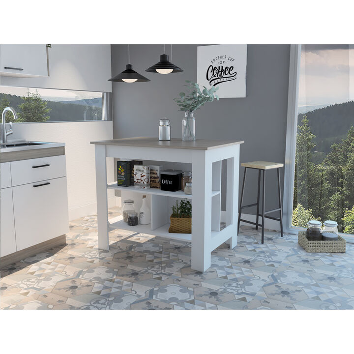 Streamdale Cala Kitchen Island Antibacterial, 3 Shelves, 4 Legs - Gray/White