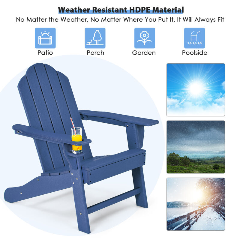 Outdoor Adirondack Chair with Built-in Cup Holder for Backyard Porch