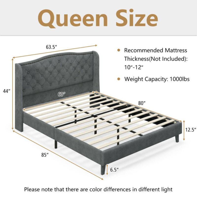 Hivvago Upholstered Platform Bed Frame with Button Tufted Headboard