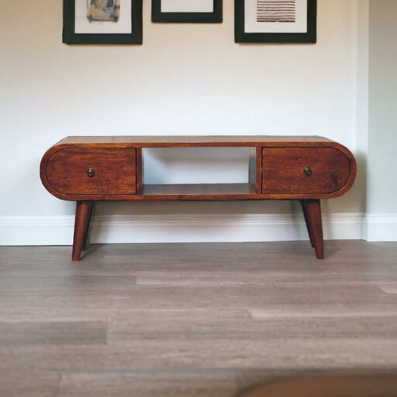 Artisan Furniture Chestnut Circular Solid Wood 2 Drawer  TV Unit