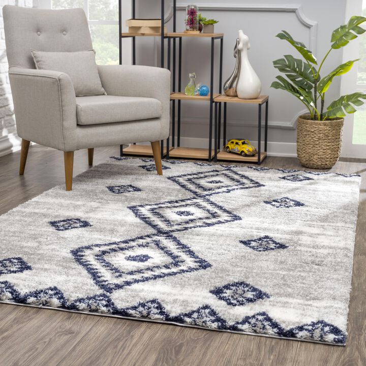 Retro Contemporary Moroccan Shag Grey Blue Indoor Area Rug