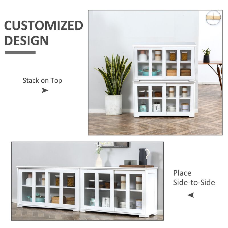 White Kitchen Organizer: Stackable Sideboard with Glass Door