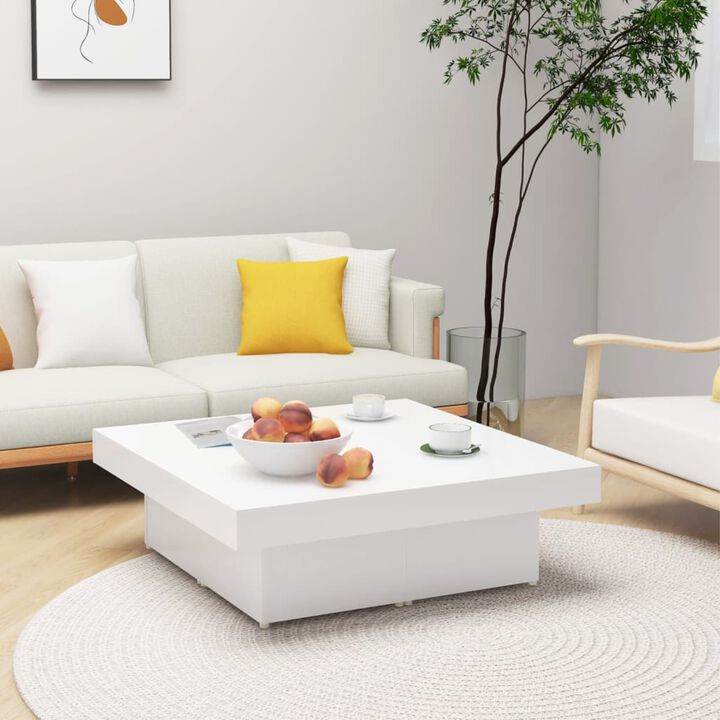 vidaXL Coffee Table White 35.4"x35.4"x11" Chipboard