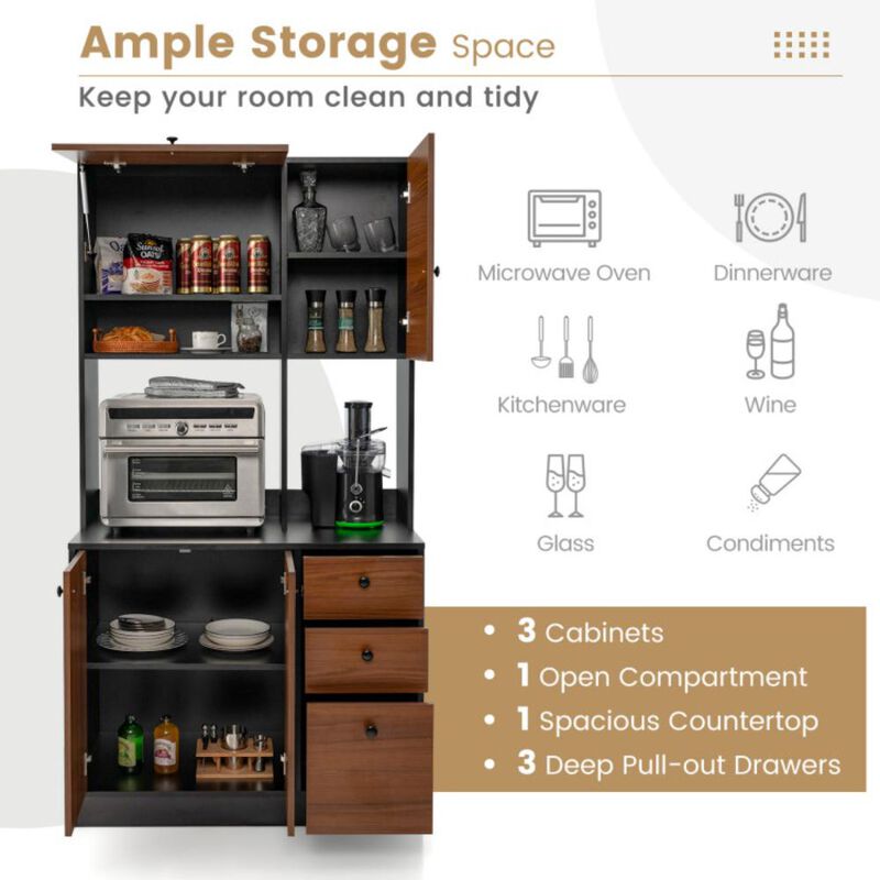 Hivvago 71 Inch Kitchen Pantry with 3 Storage Cabinet and 3 Deep Drawers