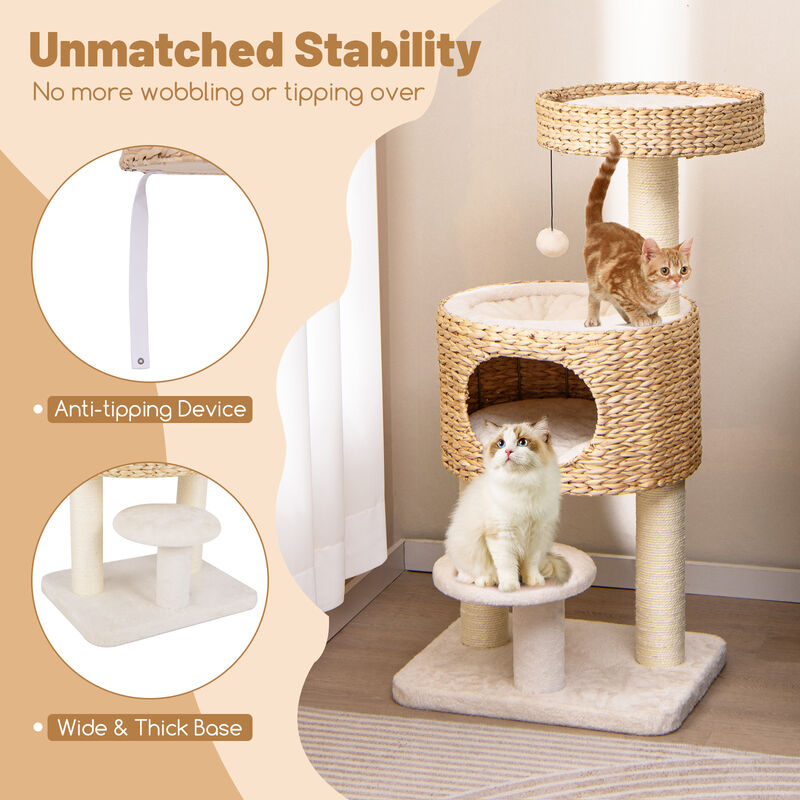 Modern Cat Tower Cat Tree with Top Perch Cattail Fluff Condo