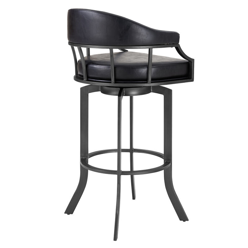 Pharaoh Swivel  Mineral Finish and Black Faux Leather Bar Stool