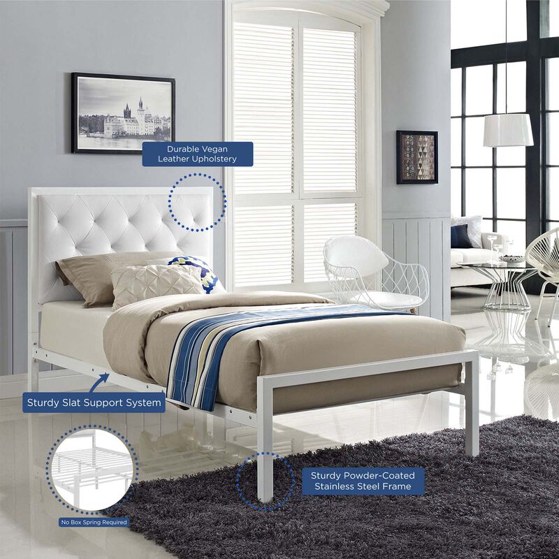 Modway - Mia Twin Vinyl Bed White White