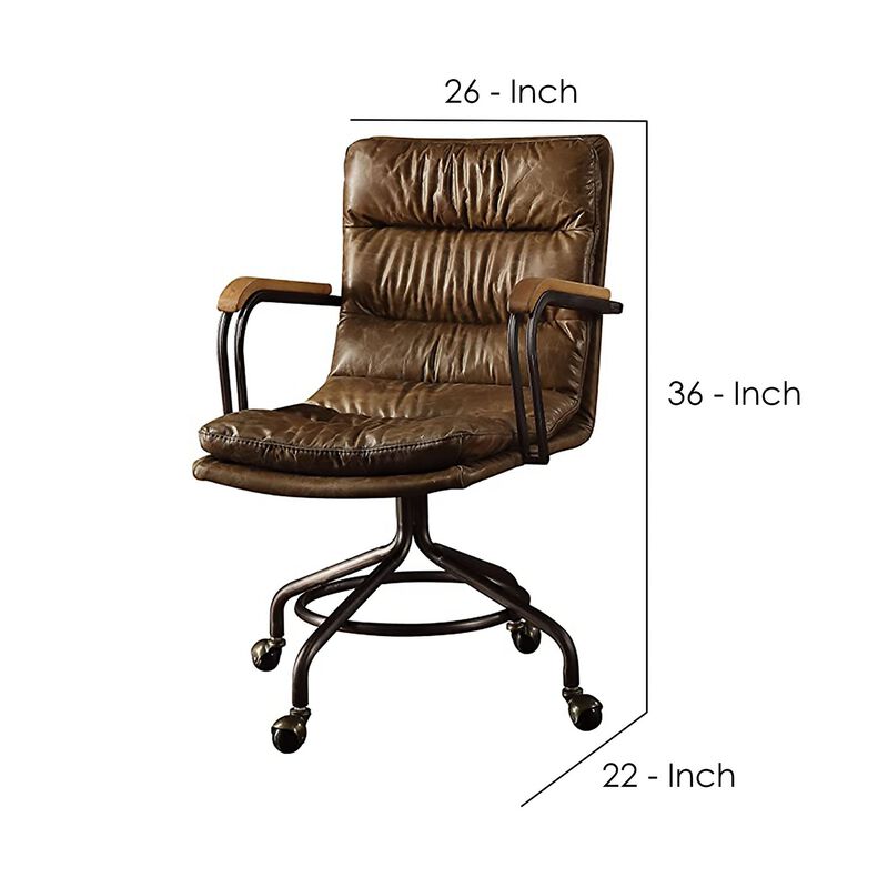 Metal & Leather Executive Office Chair, Vintage Whiskey Brown-Benzara
