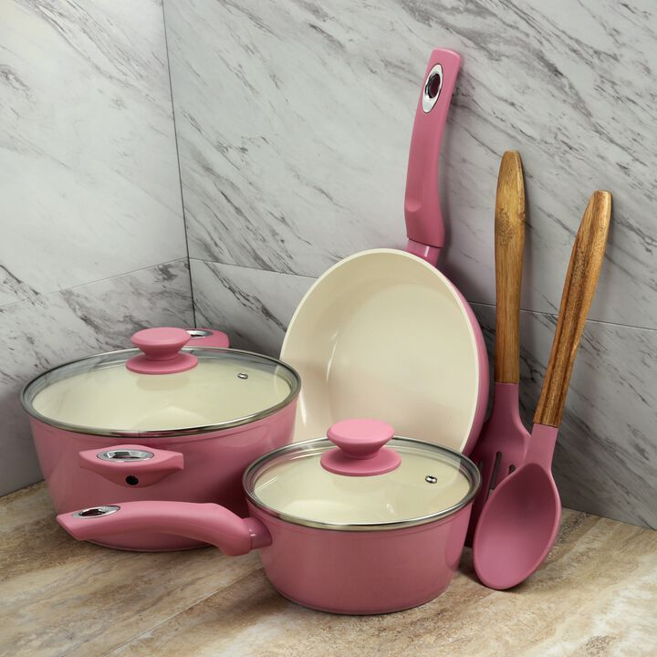 Gibson Home Plaza Cafe 7 Piece Aluminum Nonstick Cookware Set in Lavender