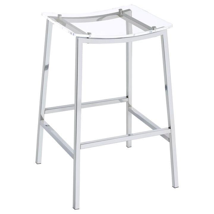 Ani 29 Inch Barstool Set of 2, Acrylic Clear Seat, Footrest, Chrome Metal - Benzara