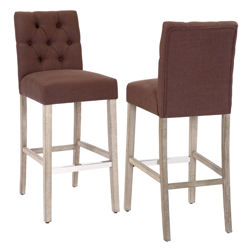WestinTrends 29" Linen Fabric Tufted Upholstered Bar Stool (Set of 2), Antique Grey