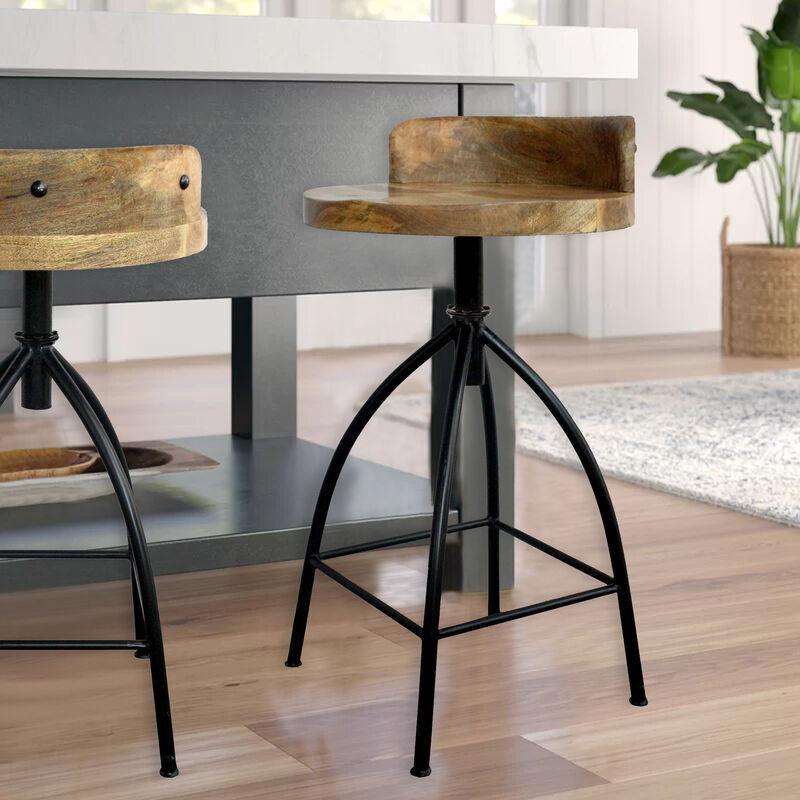 25-31 Inch Industrial Style Counter Height Stool with Adjustable Swivel Seat, Brown, Black-Benzara