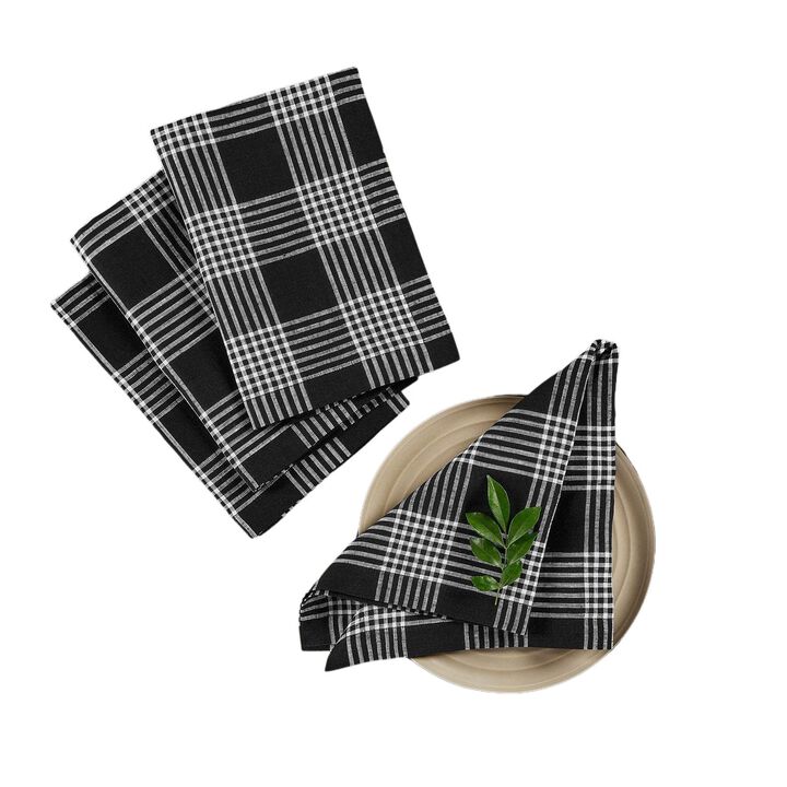 Solino Home 100% Pure Linen Dinner Napkins 20 x 20 Inch Set of 4 | Glen Check