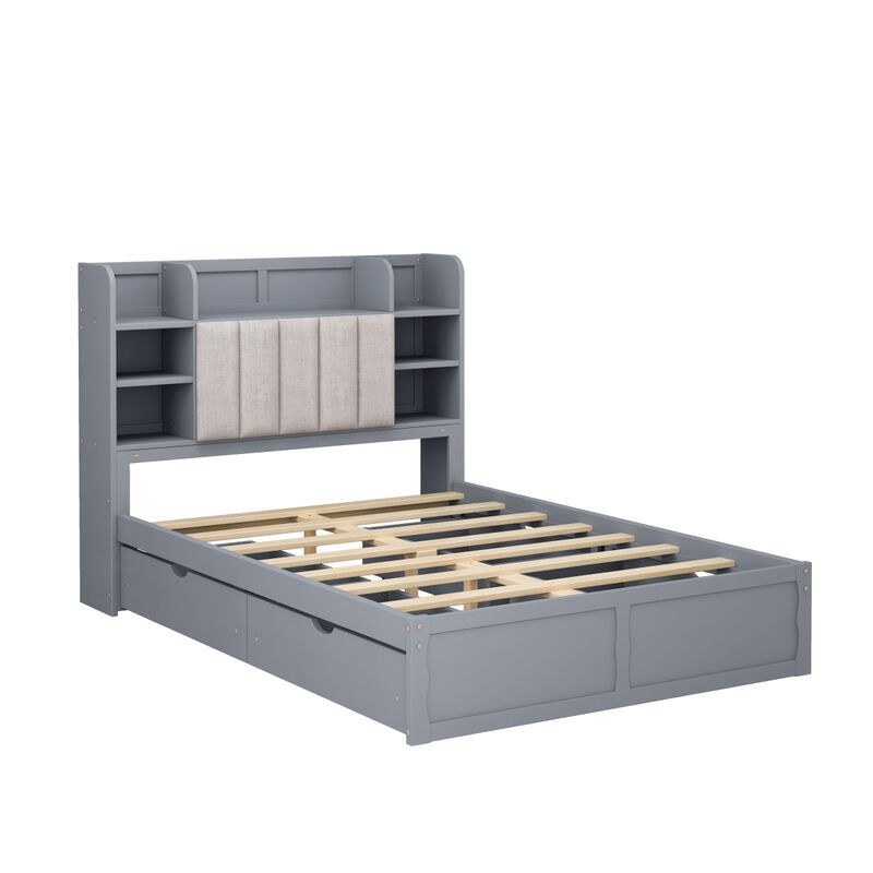 Full Size Bed Frame with Storage, Grey