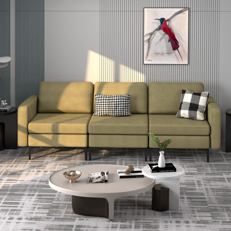 Convertible 3-Seat Sofa Couch with Magazine Pockets and 2 USB Ports for Modern Living Room