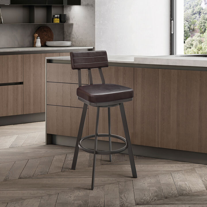 Jinab Swivel Stool in Black Metal with Black Faux Leather