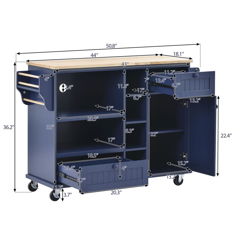 Streamdale Solid Wood Kitchen Island Cart with Cabinet