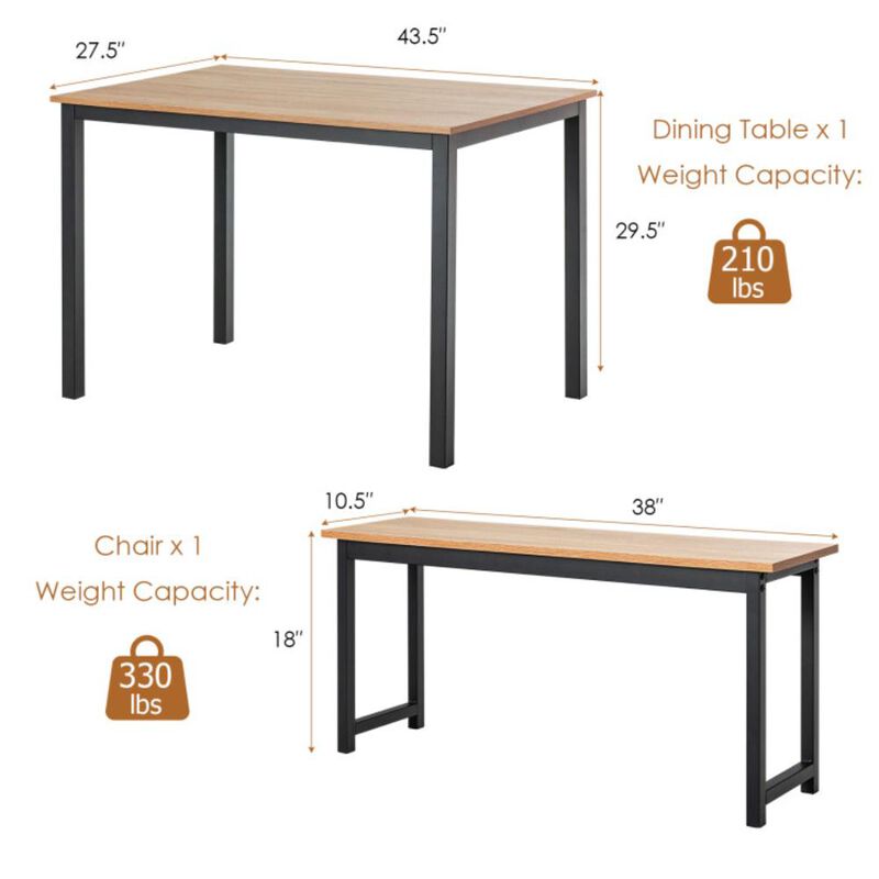 Hivvago 3 Pieces Dining Table Set with 2 Benches for Dining Room Kitchen Bar