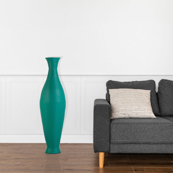 Modern Bamboo Floor Vase - Decorative 43-inch Vase for Living Room, Dining Room, or Entryway - Fill with Dried Branches or Flowers - Contemporary Tall Vase - Unique Bamboo Design, Blue