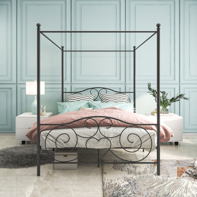 Streamdale Metal Canopy Bed Frame with Vintage Headboard