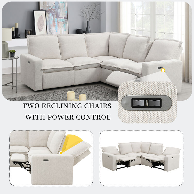 Merax Power Recliner Linen Sofa with USB Port for Living Room
