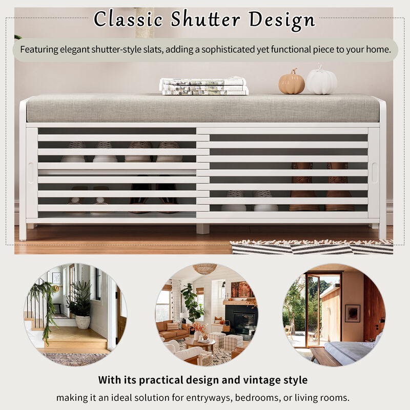 Merax Distressed Shutter Storage Bench with Acacia Veneer