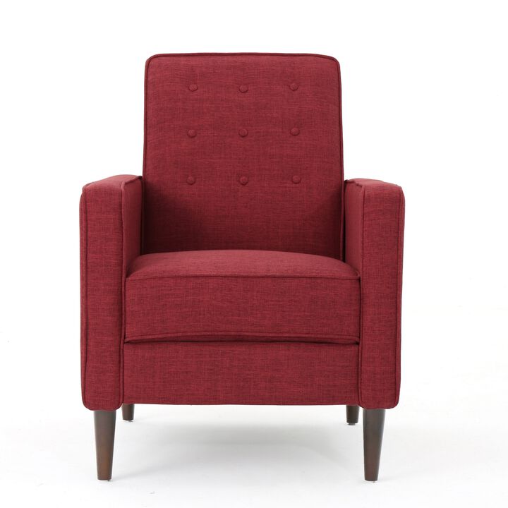 Dupe Manual Reclining Chair, Button Tufted Design, Red Polyester - Benzara