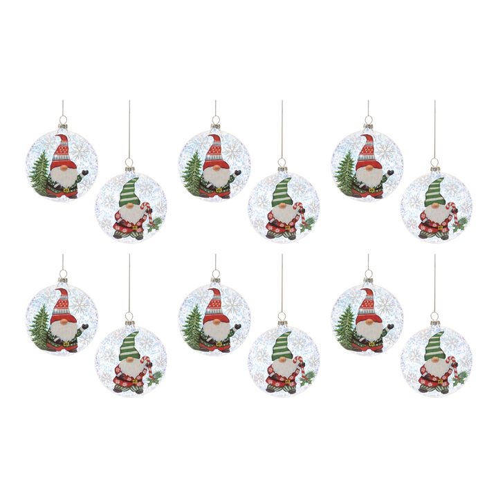 Gnome Ball Ornament (Set of 12) 4"D Glass