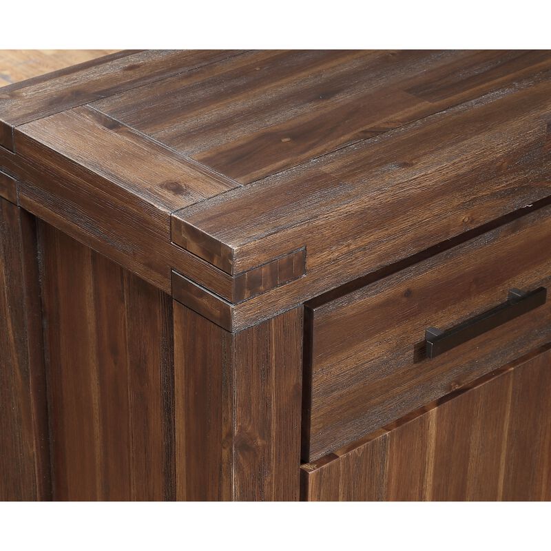 Three Drawers Solid Acacia Wood Sideboard with Three Door Cabinets, Brick Brown - Benzara