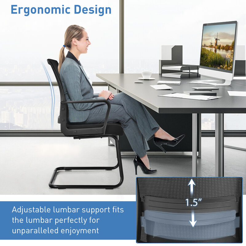 Costway Set of 4 Conference Chairs Mesh Reception Office Guest Chairs w/ Lumbar Support