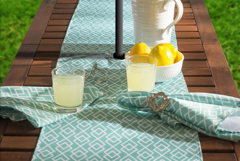 108" Aqua Blue and White Diamond Rectangular Outdoor Table Runner with Zipper