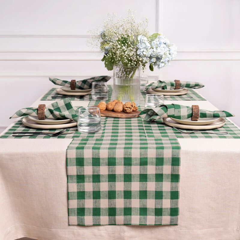 Solino Home 100% Pure Linen Table Runner 14 x 36 Inch | Morgan Check