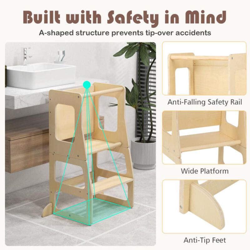 Hivvago 3-in-1 Foldable Kitchen Standing Tower for Toddlers with Chalkboard