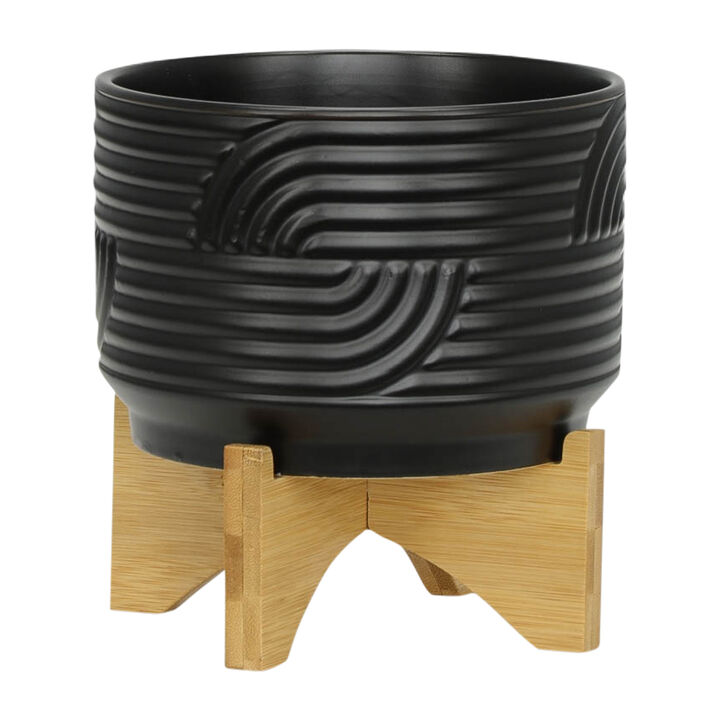 7" Abstract Planter on Stand, Black