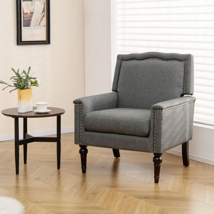 Hivvago Mid-century Modern Armchair Linen Fabric Upholstered Accent Chair with Cushion-Gray