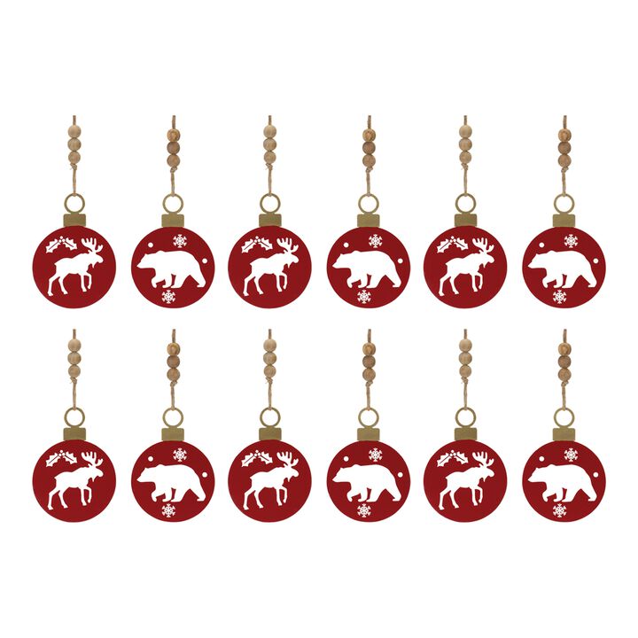 Metal Cut Out Bear And Moose Ornament (Set of 12)