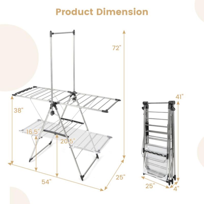 Hivvago Large Foldable Clothes Drying Rack with Tall Hanging Bar