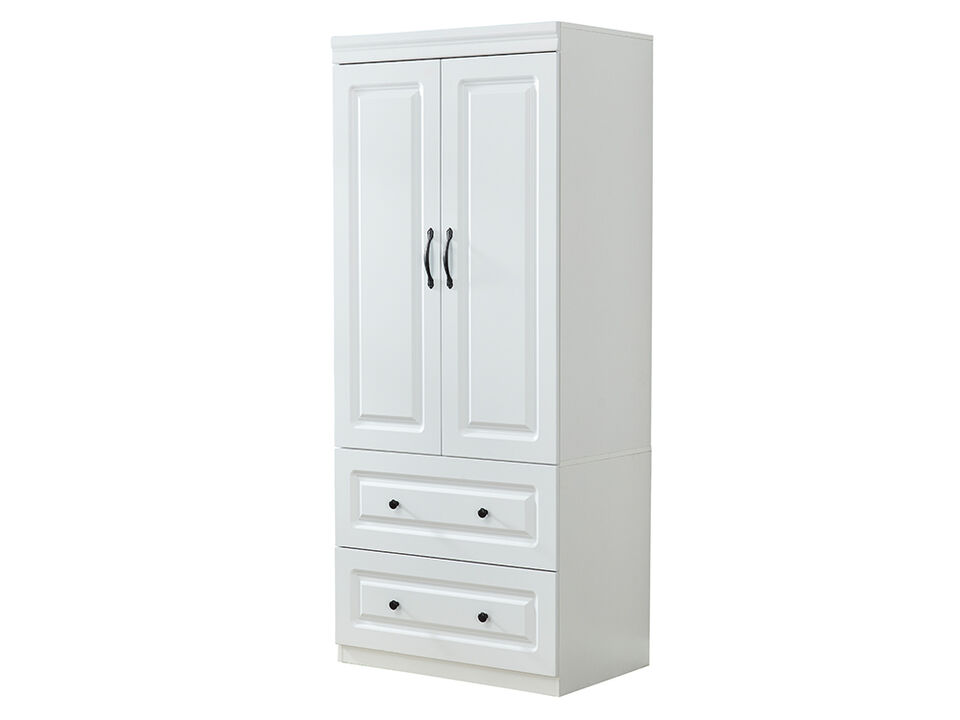Wardrobe Closet with 2 Doors Wood Armoire Wardrobe Closets Cabinet Wardrobe Cabinet White Storage Cabinet Bedroom Armoires with Hanging Rod 2 Drawers