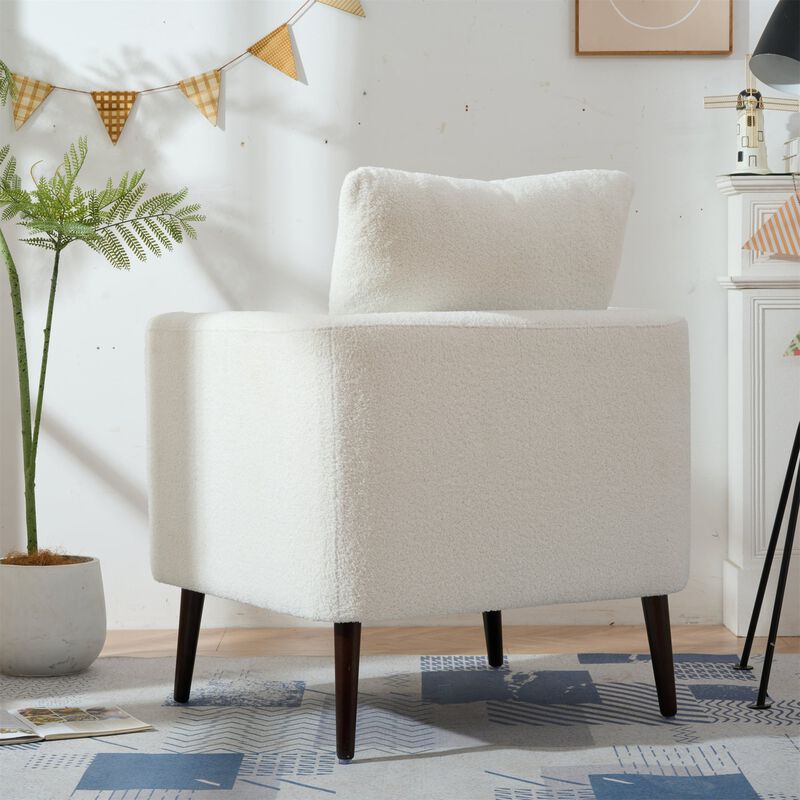 Mondawe Barrel Chair, Teddy Fabric Armchair Club Chair, Upholstered Accent Chair