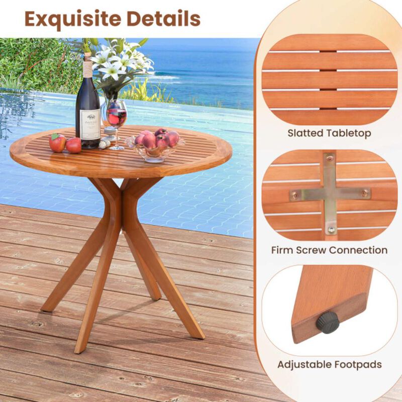 Hivvago 35.5 Inch Patio Wood Dining Table with Slatted Tabletop and Curved Legs