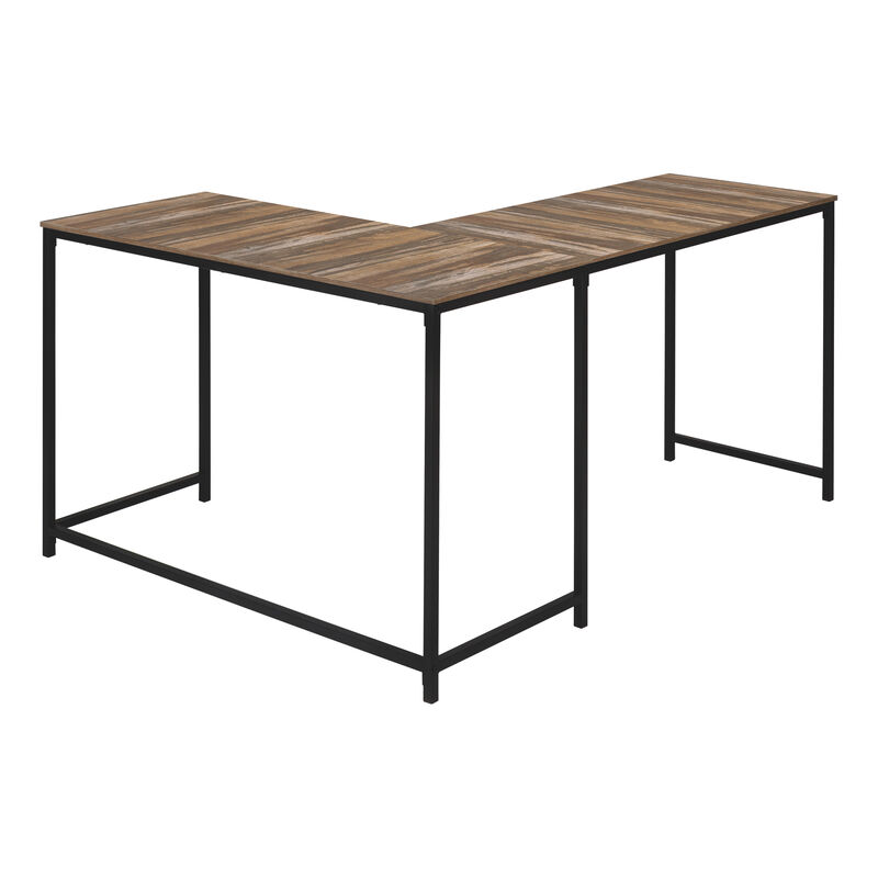 Monarch Specialties I 7391 Computer Desk, Home Office, Corner, 58"L, L Shape, Work, Laptop, Metal, Laminate, Brown, Black, Contemporary, Modern