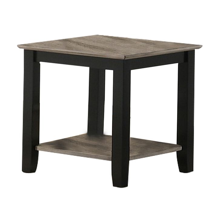Wooden End Table with One Open Shelf, Black and Gray-Benzara