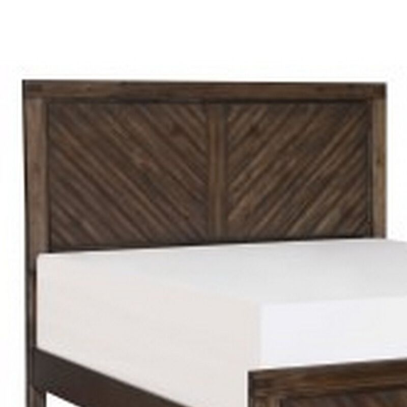 Bitsy Modern Queen Bed, Angled Plank Design, Tapered Legs, Espresso Finish - Benzara