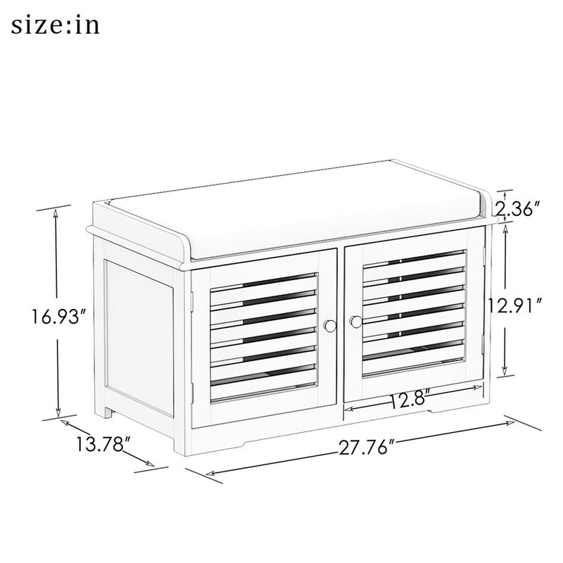 White 28.74 in. Bedroom Bench with 2 Barn Doors