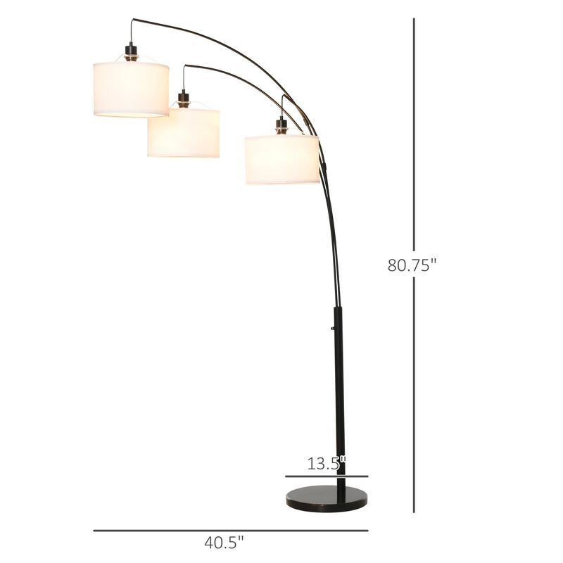 Black/White Modern Light: Arc Floor Lamp with 3 Drum Shades