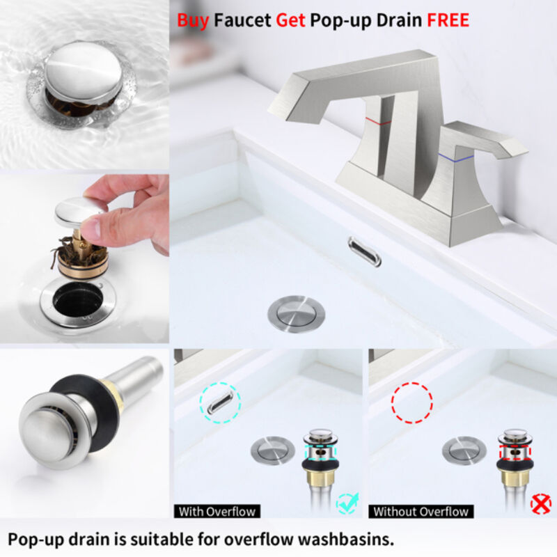 2-Handle Heavy-Duty Bathroom Faucet with Drain & Supply Kits, Modern Deck-Mounted Sink Faucet