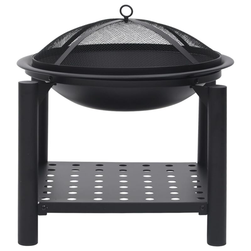 vidaXL Steel Fire Pit - Decorative Outdoor Patio, Garden Heating System with Bonus Poker, Enhanced Safety Features, Additional Storage Shelf, Scandinavian Style