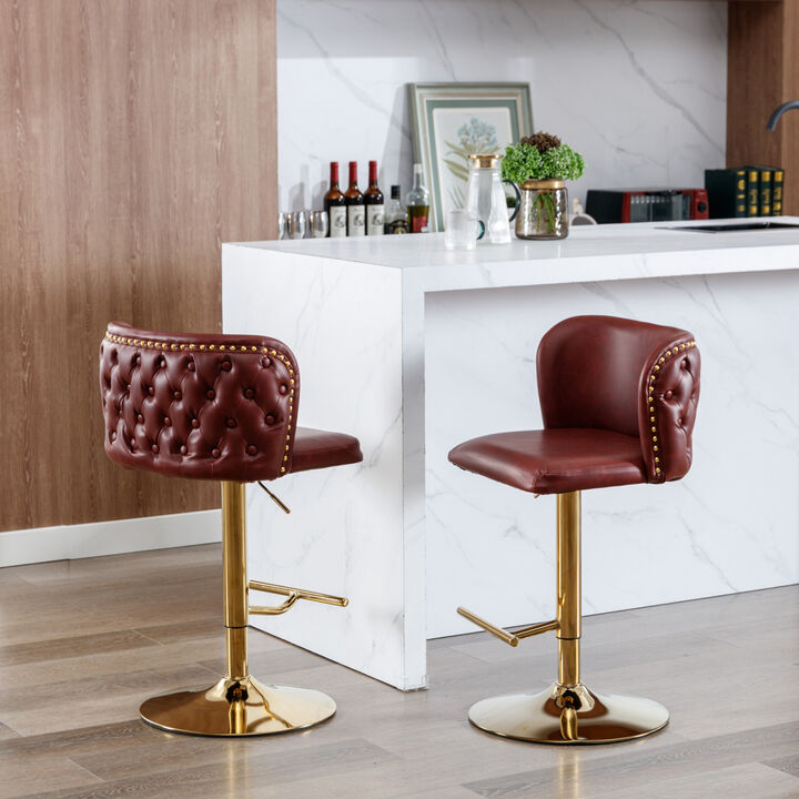 Adjustable Swivel Bar Stools, Wine Red, Set of 2